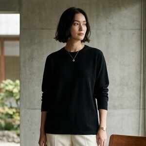 ERDOS 100% Pure Cashmere Crewneck Sweater Black 1X Quiet Luxury Minimalist